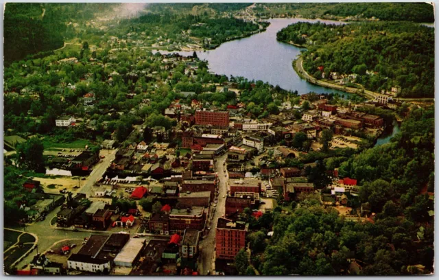 Aerial View Saranac Lake New York NY Buildings Grounds River Postcard