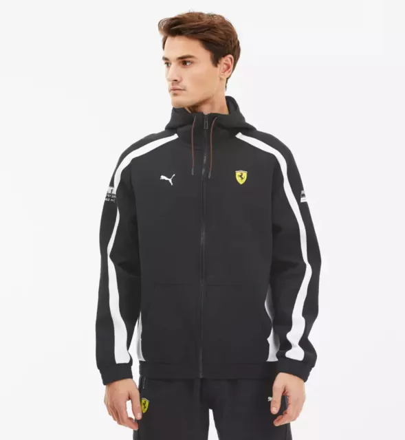 DA UOMO PUMA Scuderia Ferrari Giacca Felpa Cappuccio Bianco Nero