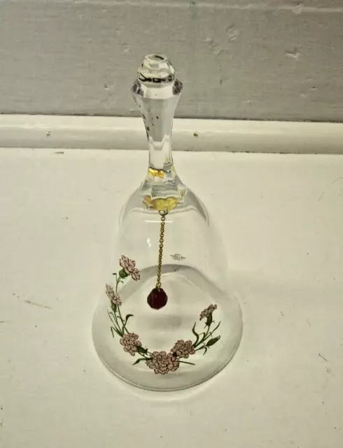 Avon Crystal Birthday Bell Carnation with Garnet Ringer  24% Full Lead Crystal