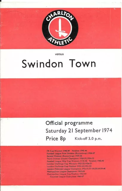 Charlton Athletic v Swindon Town 1974-75