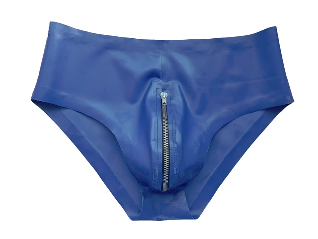LATEX SLIP HERREN Blau Latexslip Genital Reißverschluss Hose Short Rubber  Maske EUR 79,95