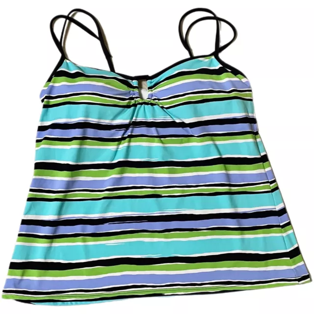 Beach House Women's Sz 12 Tankini Swim Top Stripes Padded Bra Adjustable Straps