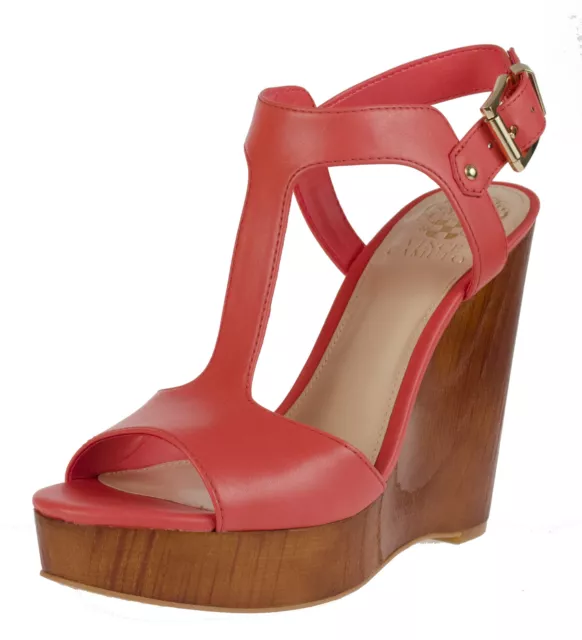 Vince Camuto Mathis Bittersweet Grapfruit T-Strap Women Wedge Shoes Open Toe