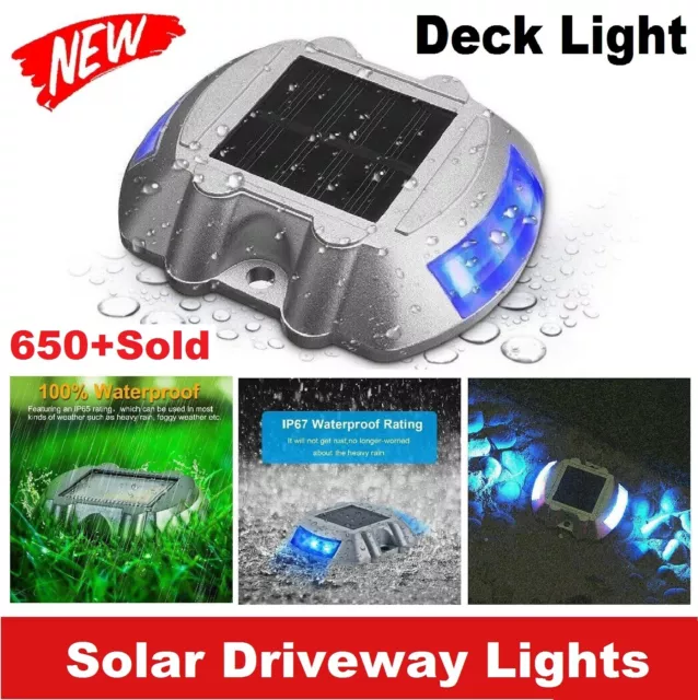 6 LED Blue Road Marker Solar Powered Deck Light Lamp IP67 Outdoor Driveway Patio