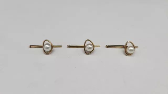 Lot of three 14K Yellow Gold and Pearl Tuxedo Shirt studs, 5.4 grams