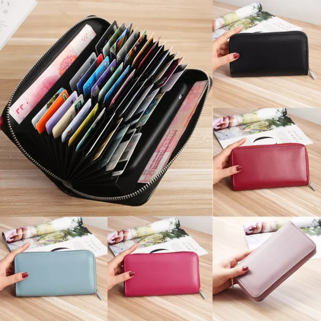 Mens/Womens Leather Large Capacity Credit ID Card Holder RFID Blocking Wallet
