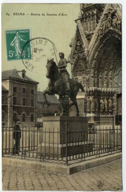 REIMS - Marne - CPA 51 - statue de Jeanne d' Arc - carte toilée couleur