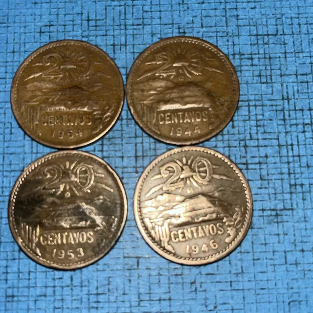4-Mexico 20 Centavos 1954 1953 1946 1944 Pyramid Coin