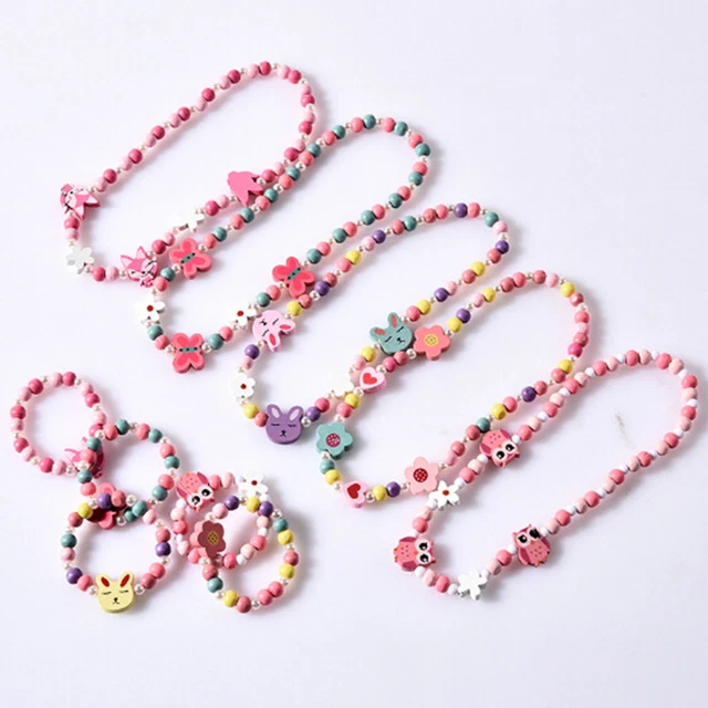 1sets Wooden beaded cartoon animal necklace girl party supply gift B#w#