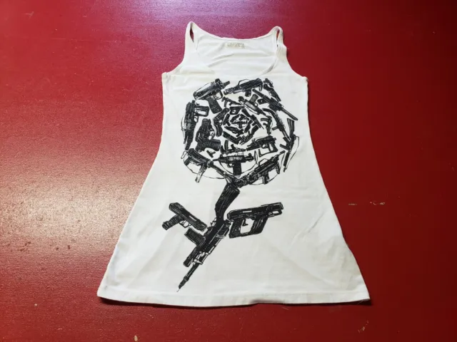 Lauren Moshi Women's Guns & Roses Tank Top Wht XS Cotton Blend Made In U.S.A.