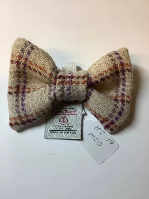 Harris Tweed Dog Bow Tie, Oatmeal with check design ,over the collar bow tie