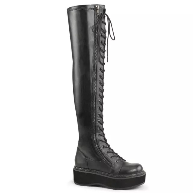 Sale EMILY-375 Damenia Damen Plateauoverkneestiefel schwarz Stretch-Pu Zipper 35