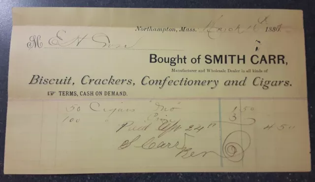 1882 Cigar Order March 16th Train Transport Reciept Ticket Document