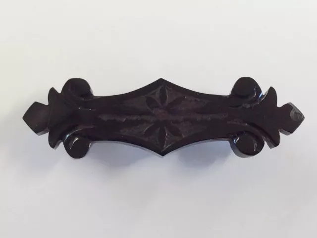 Antique Hand Carved Whitby Jet Mourning Brooch Pin