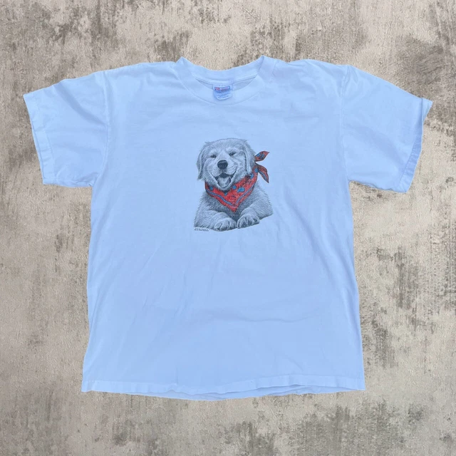 Vintage Golden Retriever White Graphic Tshirt Large