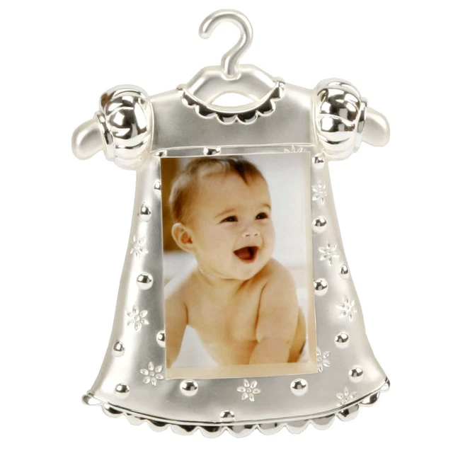 Cornice fotografica abito bambina placcato argento 2"" X 3"" regalo neonato/battesimo