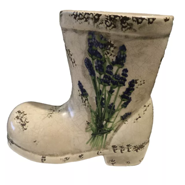French Country Lavender Ceramic Boot Planter Beige Drainage Hole Size In Pics