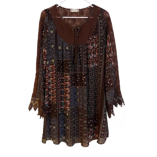 Altar’d State Brown Floral Patterned Loose Longsleeve Tunic Women’s Size Medium