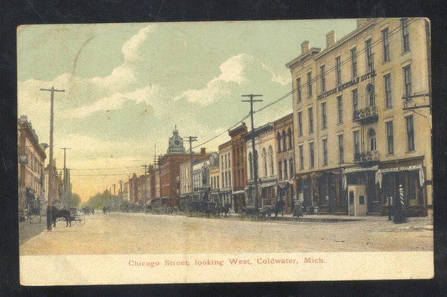 Coldwater Michigan Downtown Chicago Street Scene Vintage Postcard