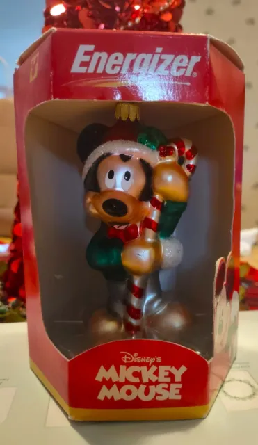 Disney Mickey Mouse Energizer Christmas Ornament European Blown Glass 5" 2000