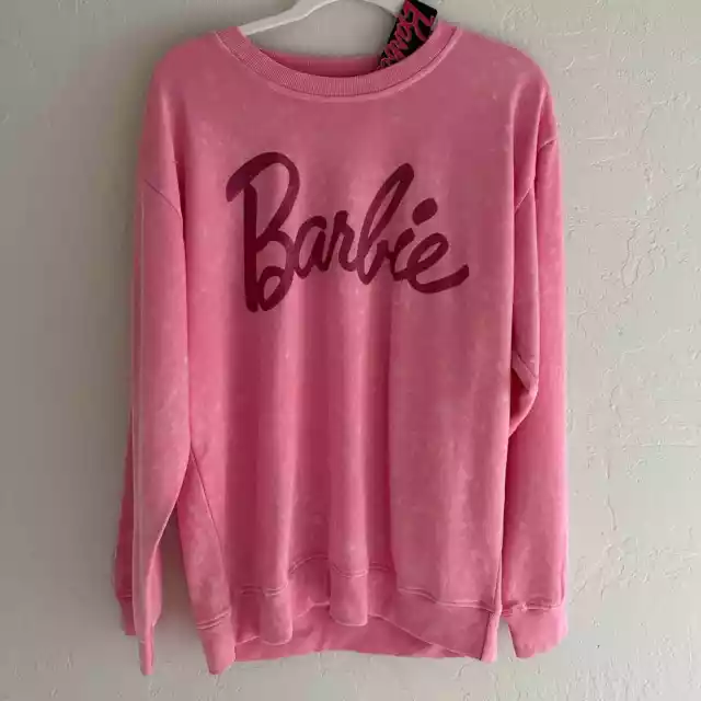 BARBIE | Rare Barbie the Movie Unisex Pink Sweatshirt NEW Glitter Logo Large
