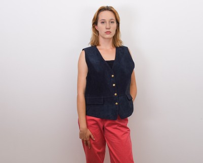 VINTAGE con donna AQUASCUTUM Gilet UK14-Rosso Nero a righe bottoni d'oro 