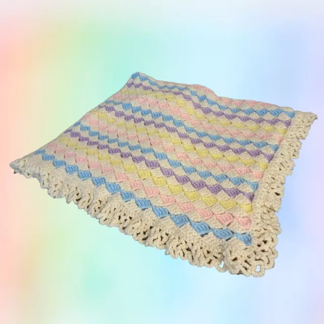 Baby Afghan Crocheted Handmade Crib Throw Granny Lap Blanket Nursery T41