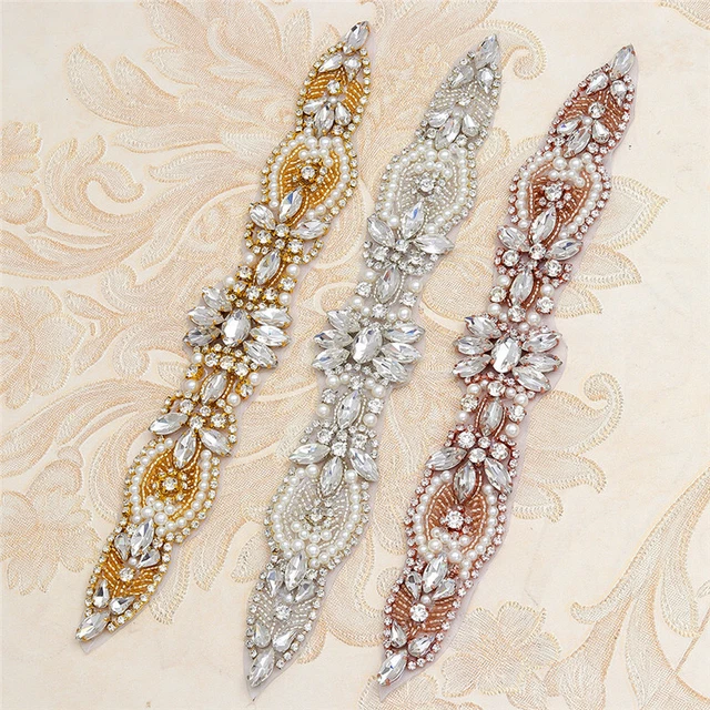Rhinestone Beaded Applique DIY Wedding Bridal Dress Belt Sash Decor Motif Patch