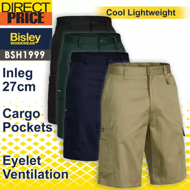 Bisley Mens Work Shorts BSH1999 Cool Lightweight Cotton Utility Ykk Zipper NEW