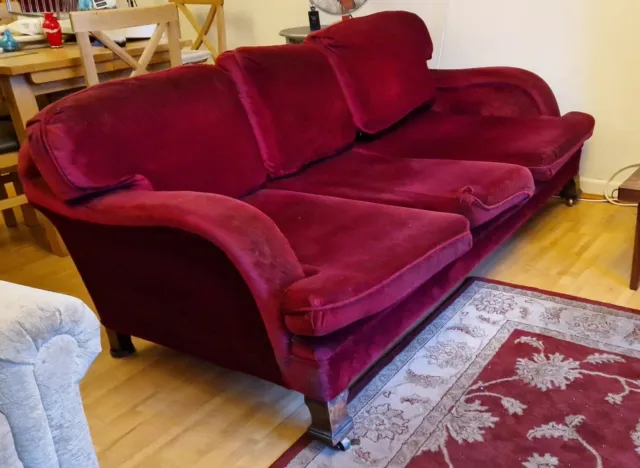 Vintage Antique Sofa With Castors 1950s In Red Velvet
