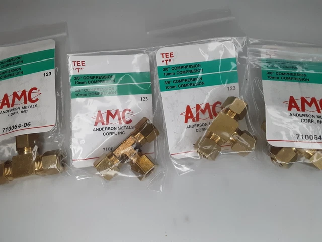 4 Pack 3/8 in Compression TEE Brass 710064-06 Anderson Metals