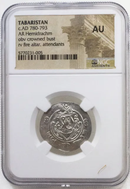 NGC Tabaristan Certified Slab – Zoroastrian Dabuyid Silver Half Dirham