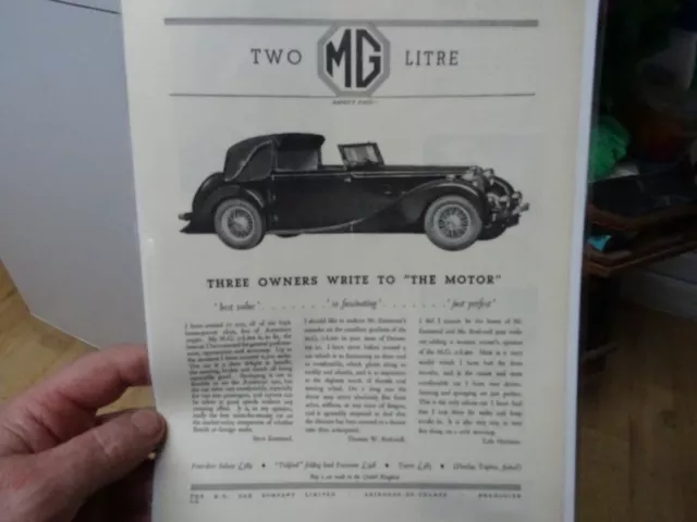 Original Vintage 1937 Magazine Advertisment THE TWO LITRE MG CAR A4 Laminated