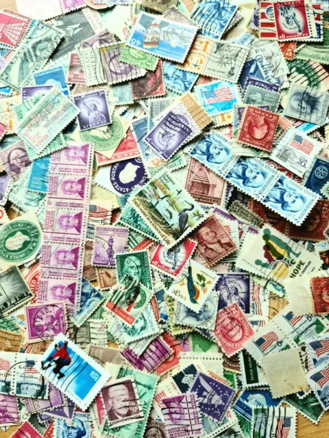 300+ UNSORTED USA AMERICAN POSTAGE STAMPS Off Paper Philately Art Craft