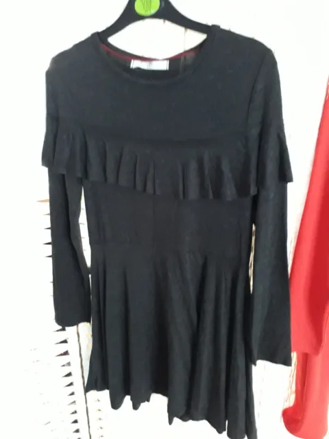 Girls New M&S Black long sleeved sparkly ruffle dress size age 8-9 years