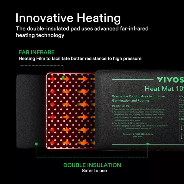 VIVOSUN Seedling Heat Mat Thermostat Kit 10" x 20" Warm Seed Starter Heating Pad 3