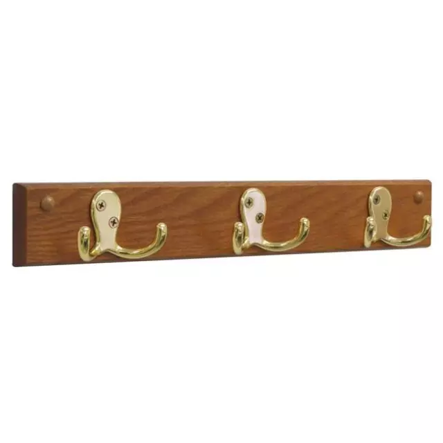 Wooden Mallet HSD3BMO 3 Double Prong Brass Hook Rail & Coat Rack - Medium Oak