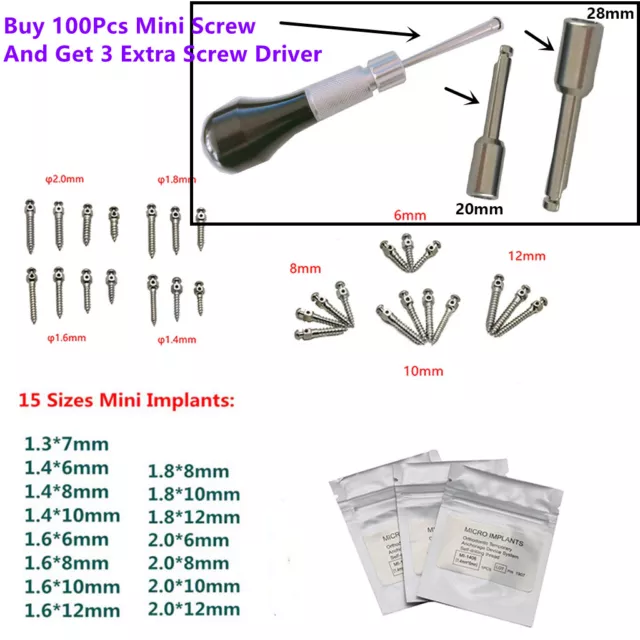 Dental Orthodontic Mini Micro Implant Screw Self Drilling Thread Titanium Tools