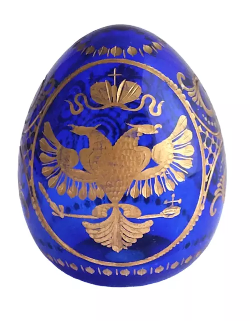 Copie œuf Fabergé bleu en verre - Avec un aigle