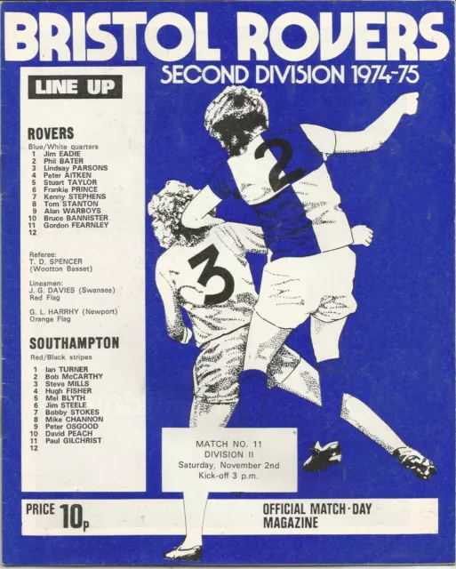 Bristol Rovers v Southampton - Div 2 - 2/11/1974 - Football Programme