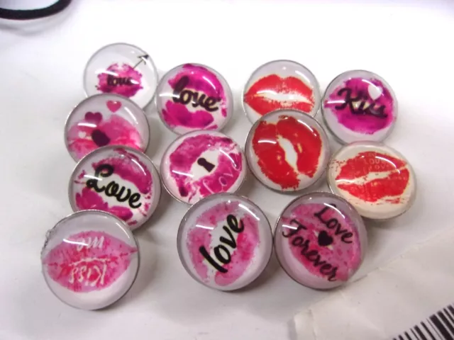 12 Piece Soleebee Snap Button Sexy Red Lips Glass Charms For Snap Jewelry