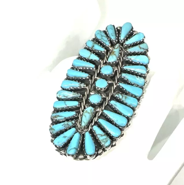 Native American Sterling Silver Navajo Handmade Adjustable Turquoise Ring Size 7