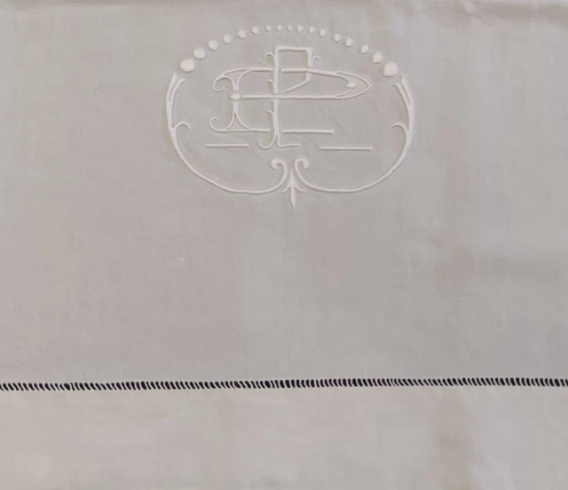 Lenzuolo Lino Bianco 270X208 Iniziali Pp Medaglione Giorni Venezia Ricamo A Mano