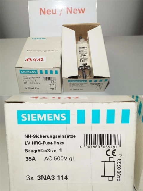 3 X Siemens Nh Fusibles LV Hrc Fusible Liaison 3na3114 35A