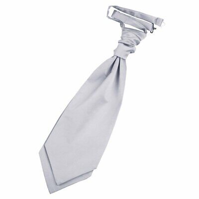 Silver Mens Pre-Tied Wedding Ruche Cravat Satin Plain Solid by DQT