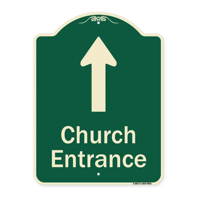 Designer Series - Church Entrance Ahead With Up Arrow Black & Gold Metal Sign