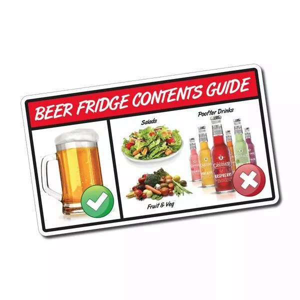 Beer Fridge Contents Guide Sticker / Decal - Funny Mancave Sign Bar Warning Aus