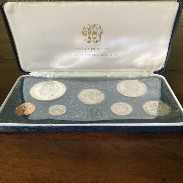 1973 Jamaica Proof Set $5 Silver Coin Franklin Mint Uncirculated In Original Box