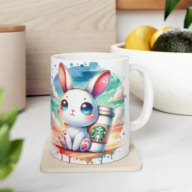 Cute Rabbit, Coffee Lover, Birthday Gift, Ceramic Mug, 11oz