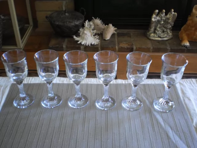 Set Of 6 Port / Sherry / Liqueur Glasses - Clear Fluted Bowl With Twisted Stems